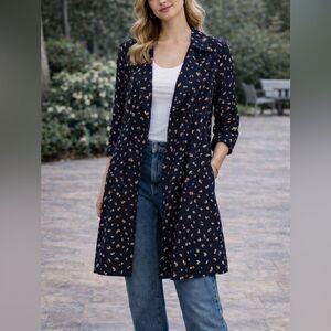 Zara Woman Navy Printed Lightweight Trench Coat NWOT Missing Belt Size S